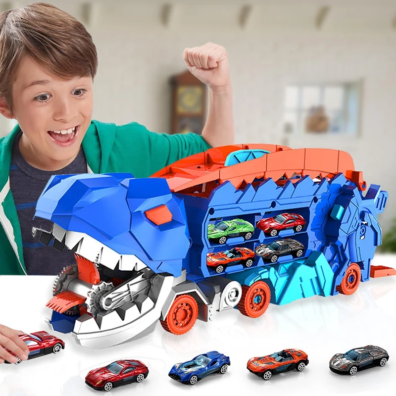Transformérende Dino Transportbil med Løbsbane for Børn