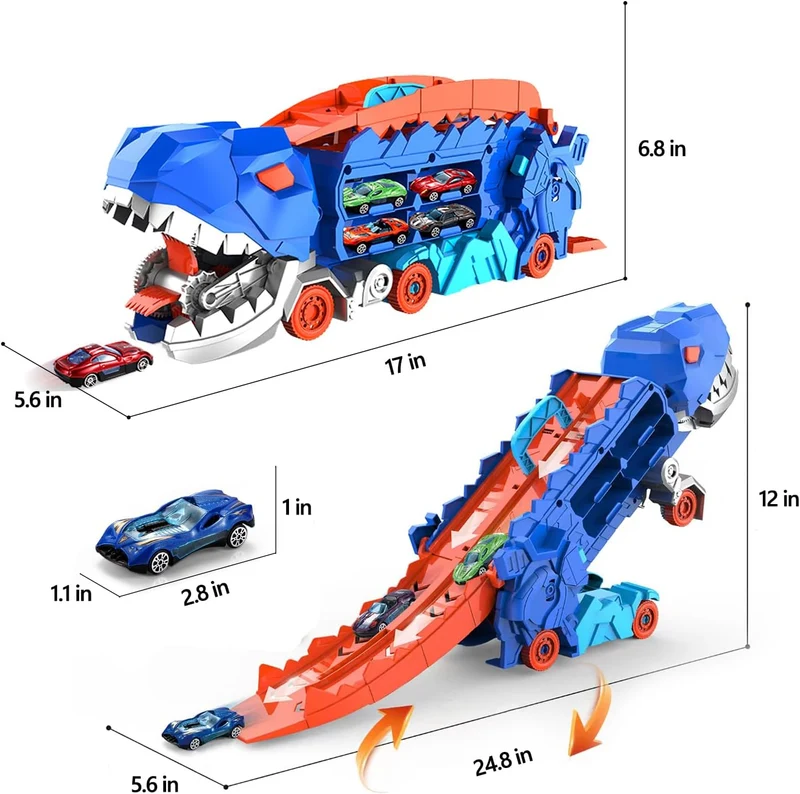 Transformérende Dino Transportbil med Løbsbane for Børn