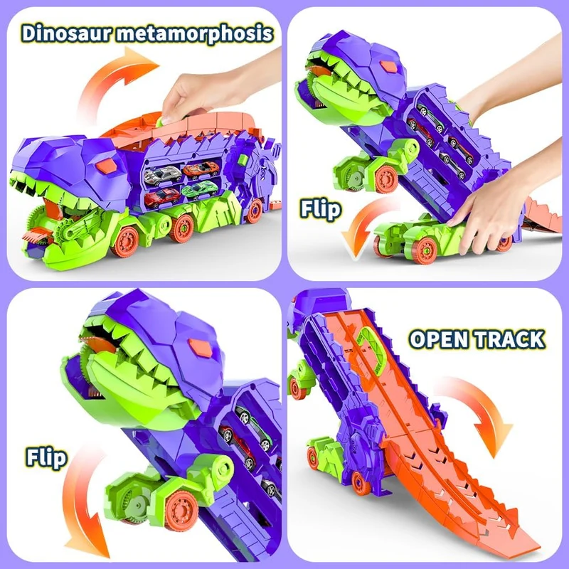 Transformérende Dino Transportbil med Løbsbane for Børn