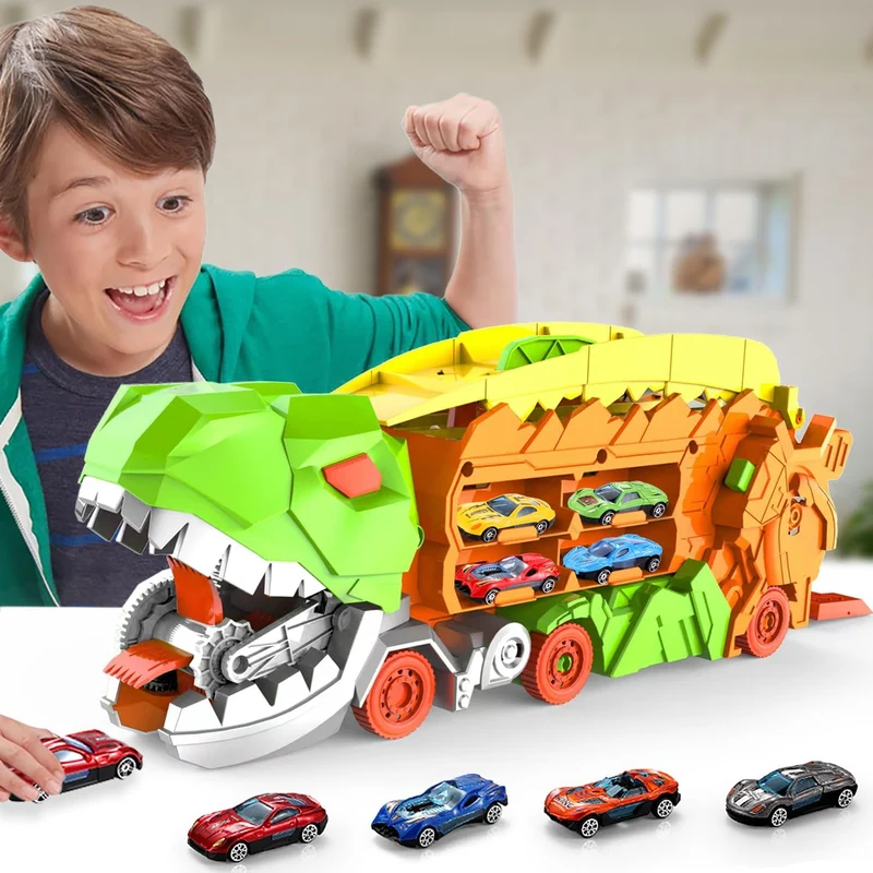 Transformérende Dino Transportbil med Løbsbane for Børn