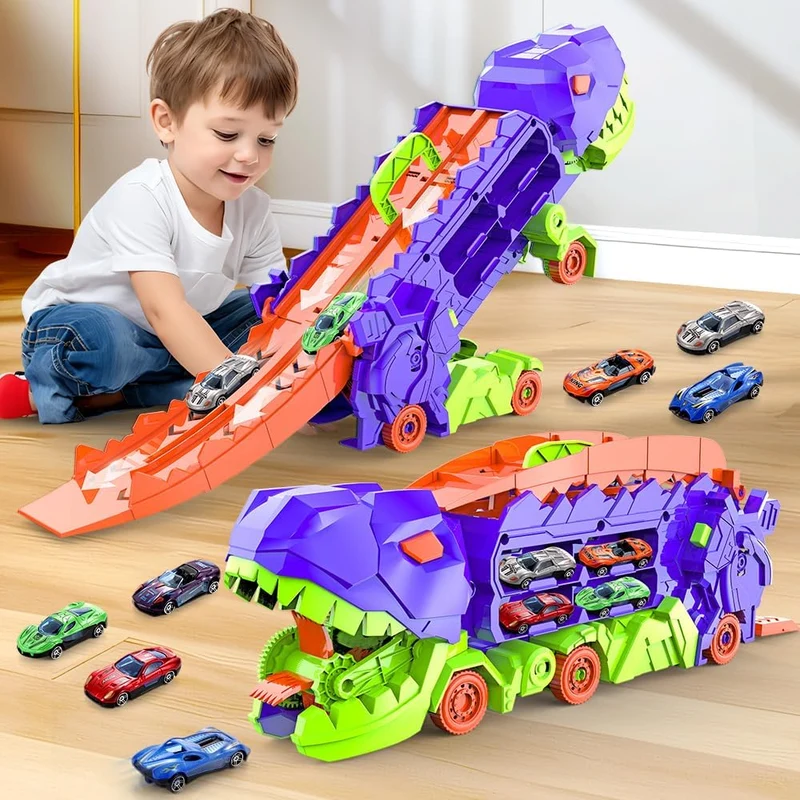 Transformérende Dino Transportbil med Løbsbane for Børn