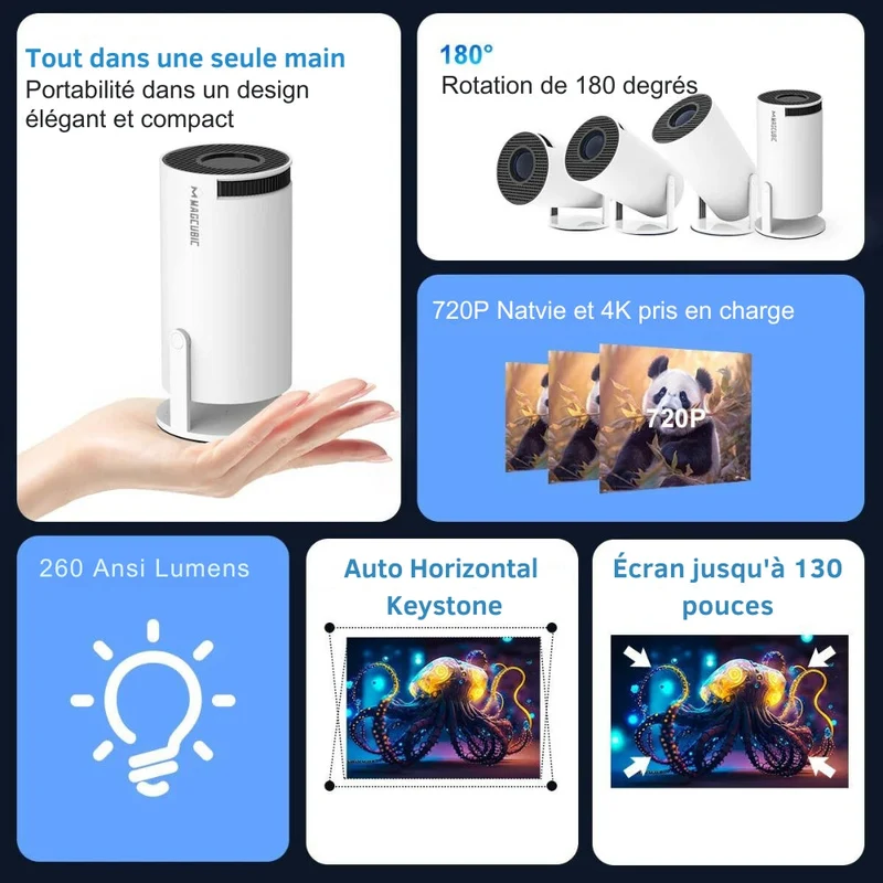 Bærbar 4K Projektor med Automatisk Fokus og Streaming