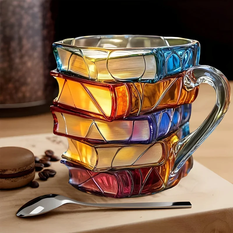 Glasmug med 3D Bogstabel Design – Perfekt til Læsehjørnet