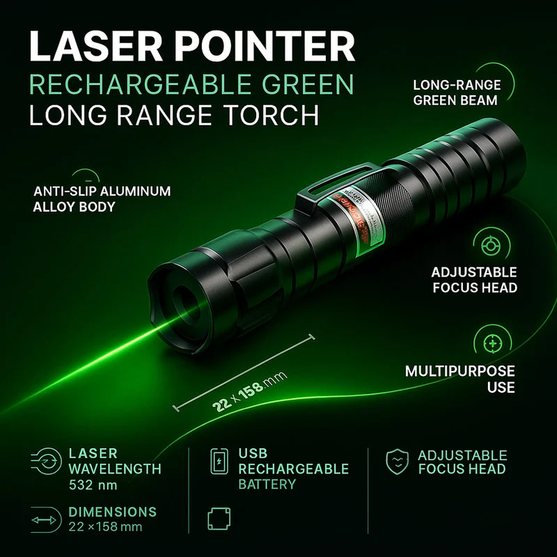 Kraftfuld Genopladelig Grøn Laserpegepind til Langdistance