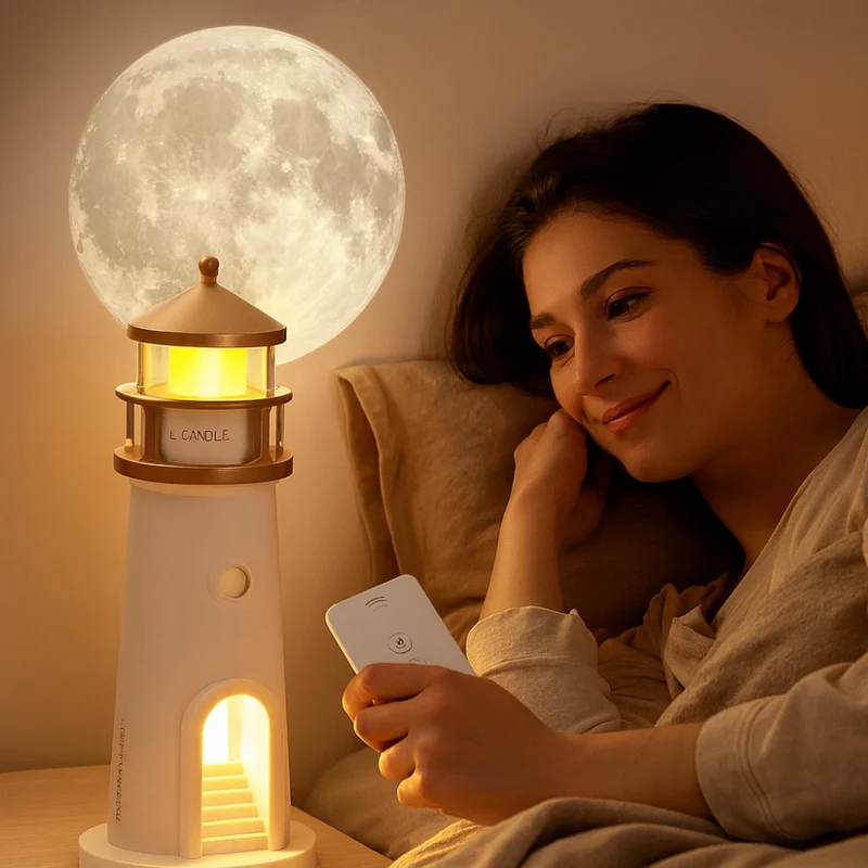 LED Natlys med Måneprojektion - Stemningsfuld Kystdesign