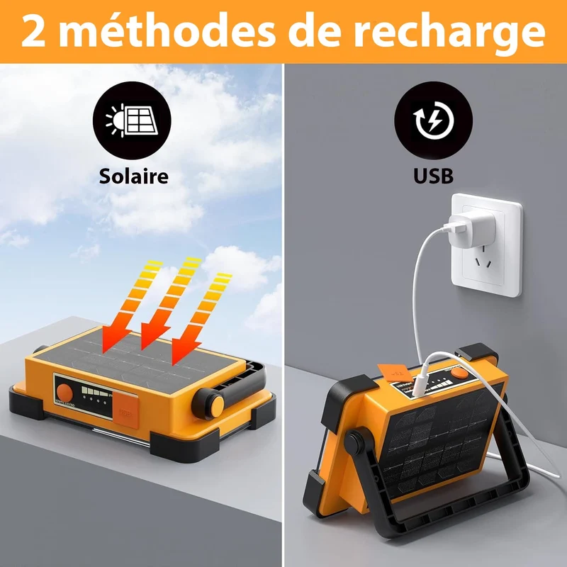 Bærbar LED Projektør 100W med Solcelle Powerbank