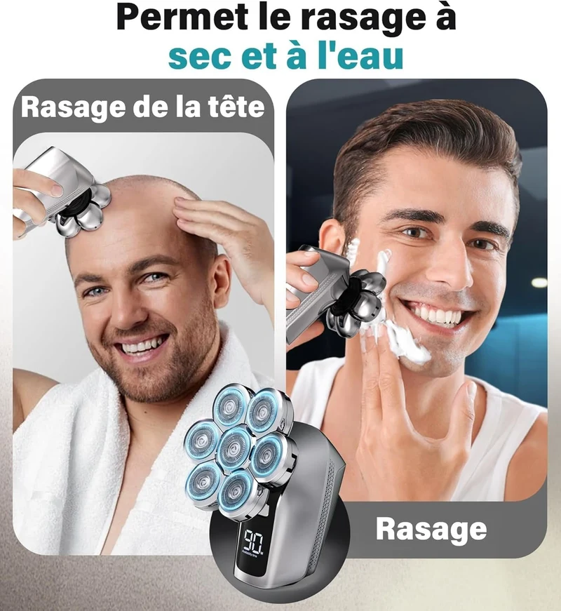 Effektiv 7D Hovedbarbermaskine - Vandtæt med LED Display
