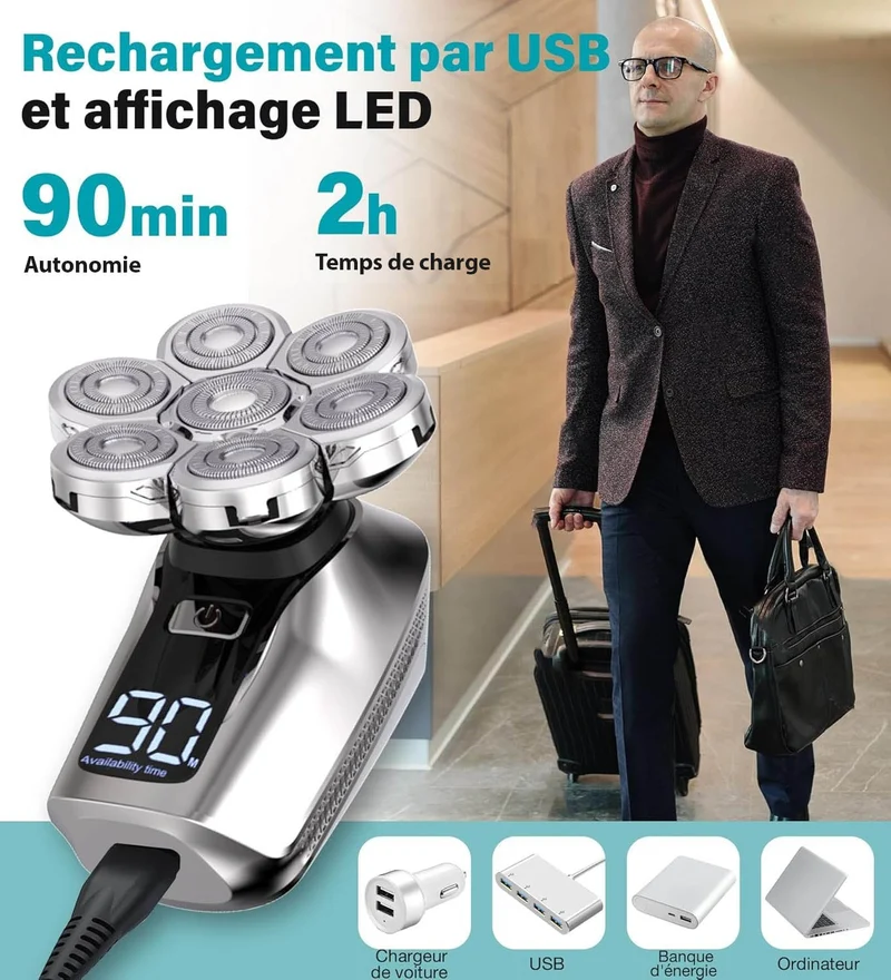 Effektiv 7D Hovedbarbermaskine - Vandtæt med LED Display