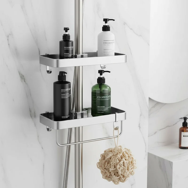 Elegant, rustfri brusehylde i aluminium uden boring