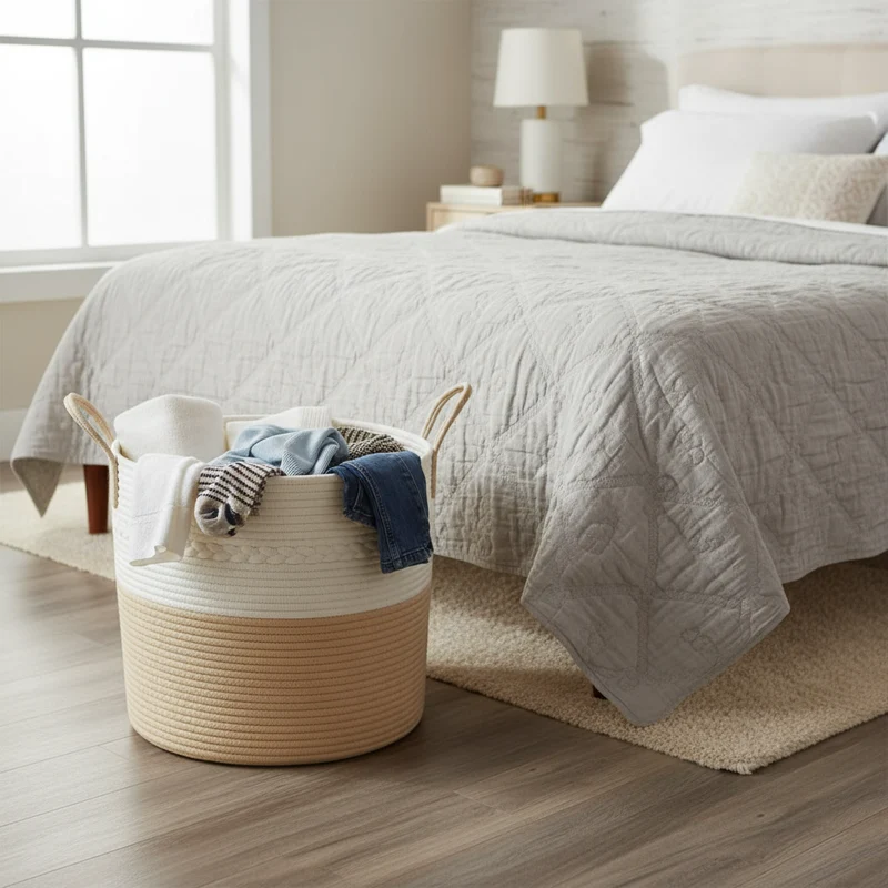 Moderne Opbevaringskurv i Beige & Hvid - Pladsbesparende Design