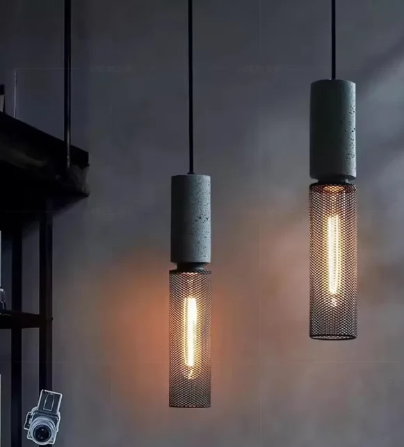 Industrielle LED Pendel Lampe i Beton & Jern