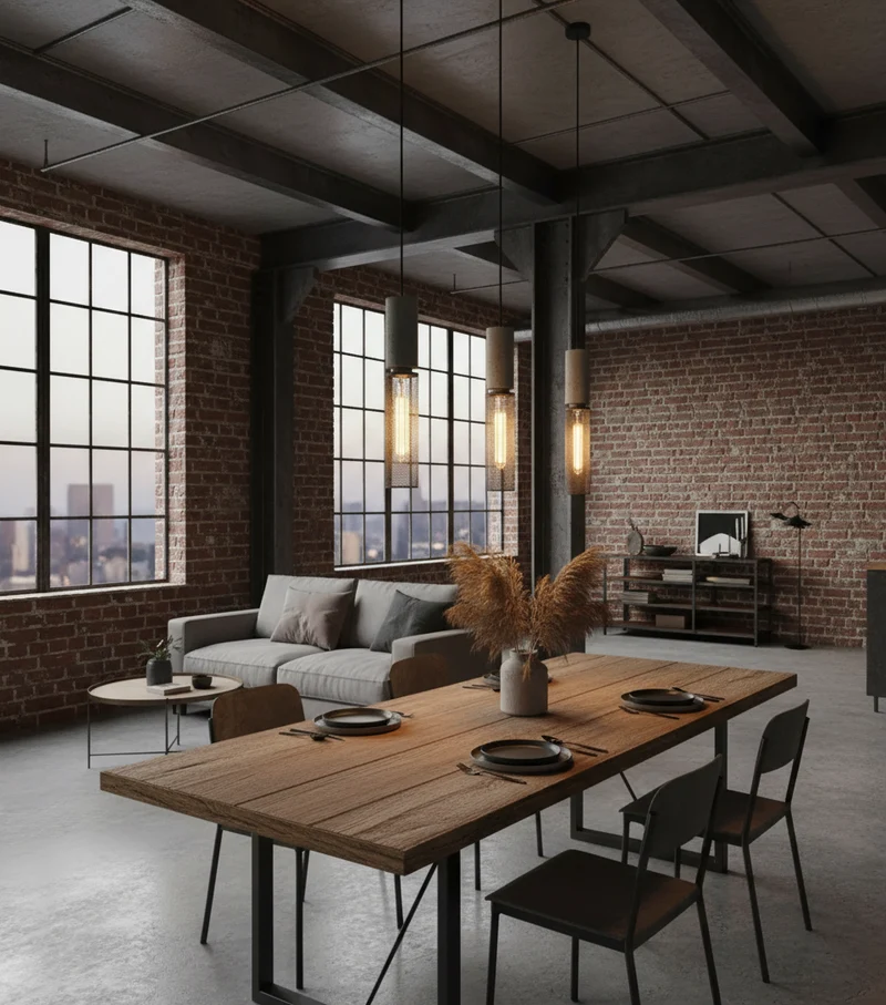 Industrielle LED Pendel Lampe i Beton & Jern