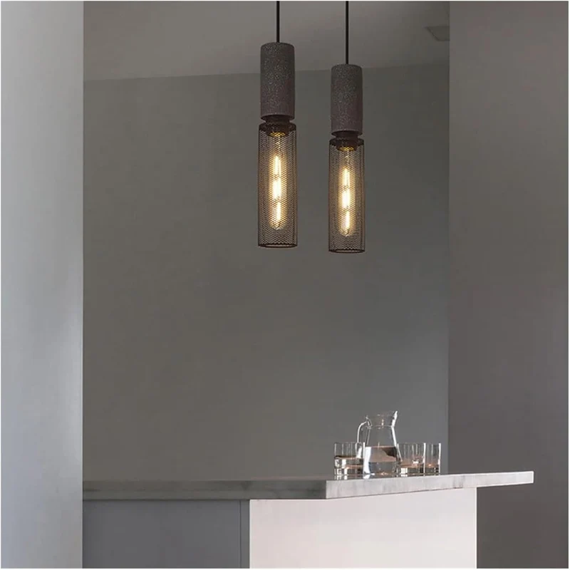 Industrielle LED Pendel Lampe i Beton & Jern