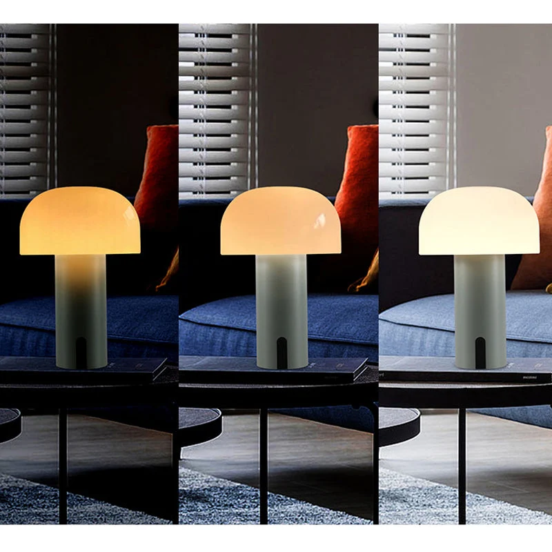 Stilfuld trådløs bordlampe i svampedesign med dæmpefunktion