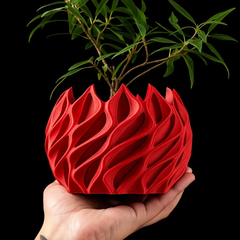 Geometrisk plantekrukke i bioplastik med unikt bølgedesign
