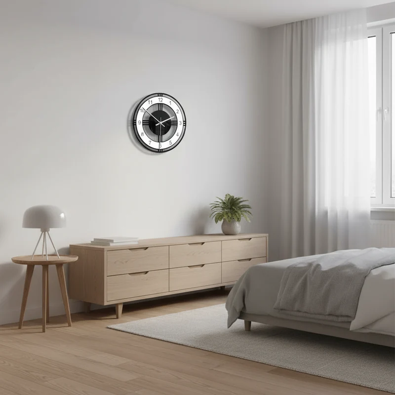 Stor Sort Vægur med Moderne Design og Stille Bevægelse
