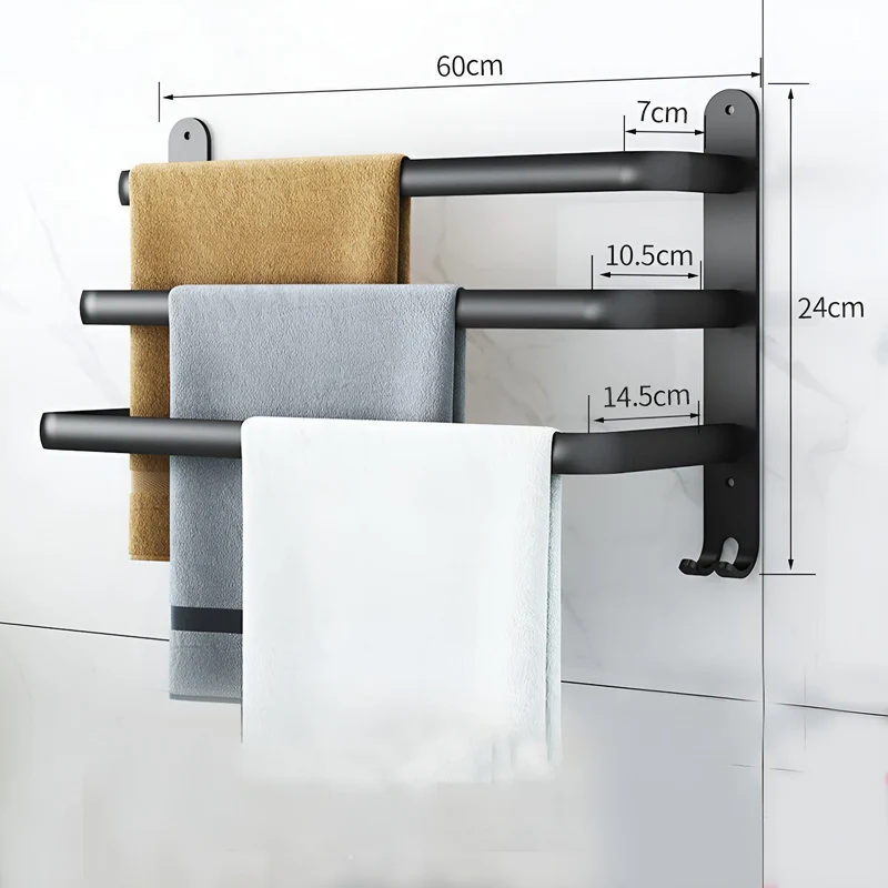 Pladsbesparende 3-lags Håndklædeholder i Sort Aluminium