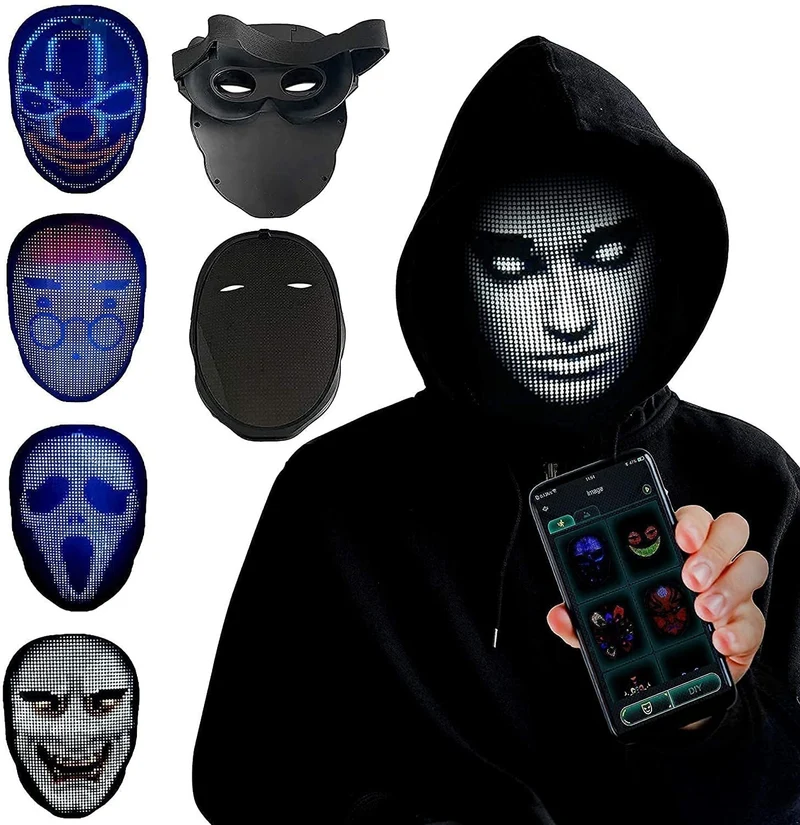 Genopladelig LED-maske med digital ansigtsændring til fest
