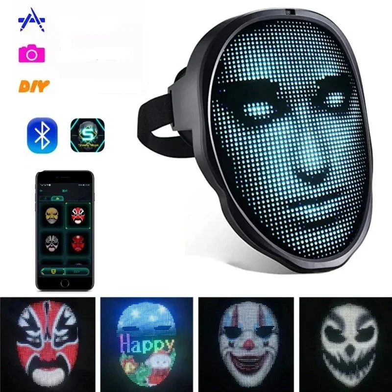 Genopladelig LED-maske med digital ansigtsændring til fest