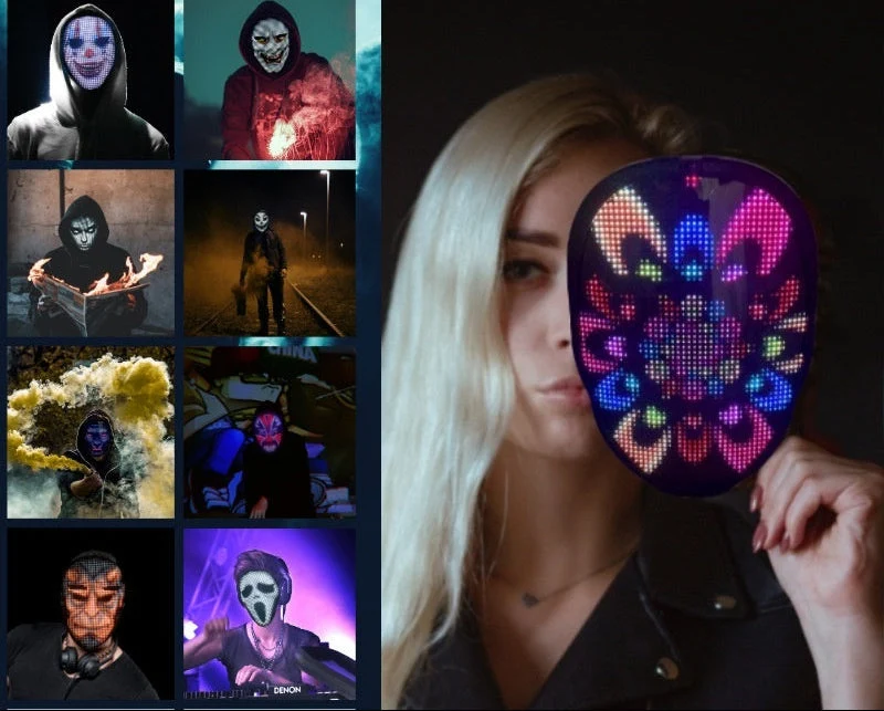 Genopladelig LED-maske med digital ansigtsændring til fest