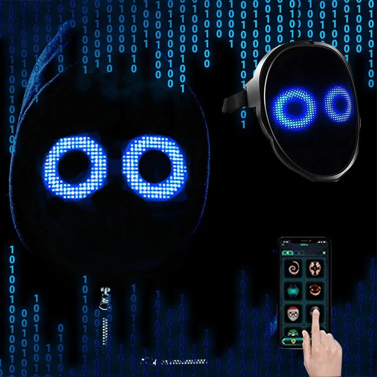 Genopladelig LED-maske med digital ansigtsændring til fest