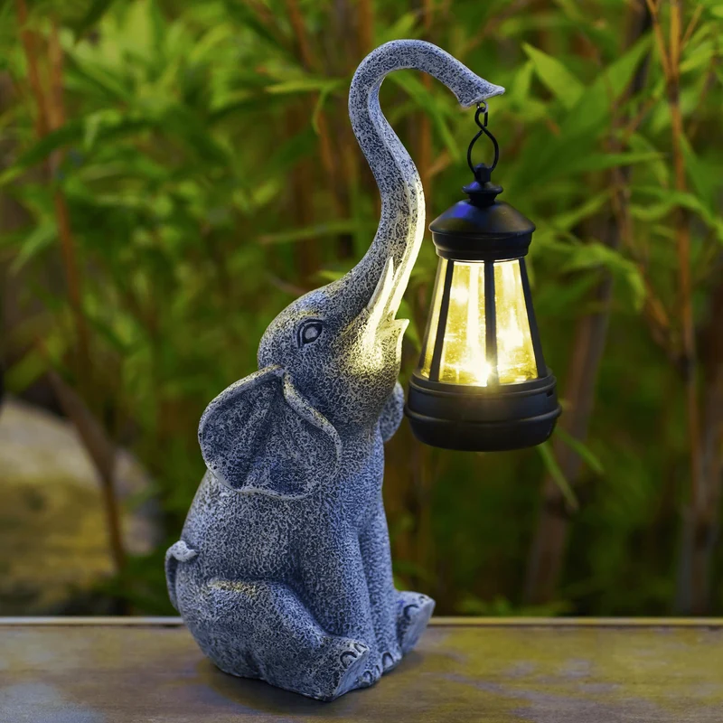 Solcelledrevet Elefant Havelampe med Automatisk Lys