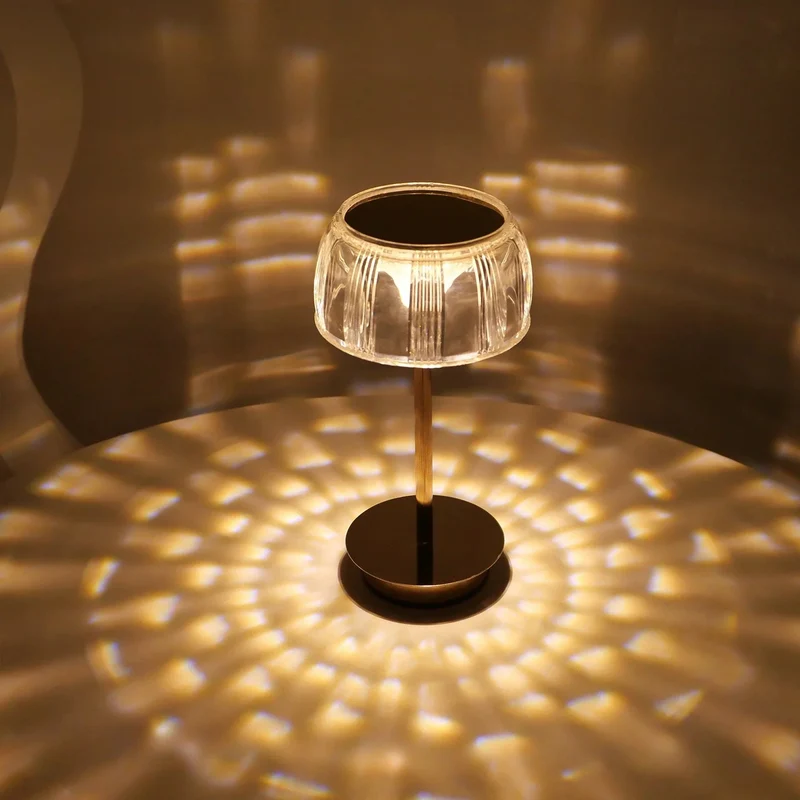 Trådløs Krystal Bordlampe i Guld - Justerbar Lysstyrke