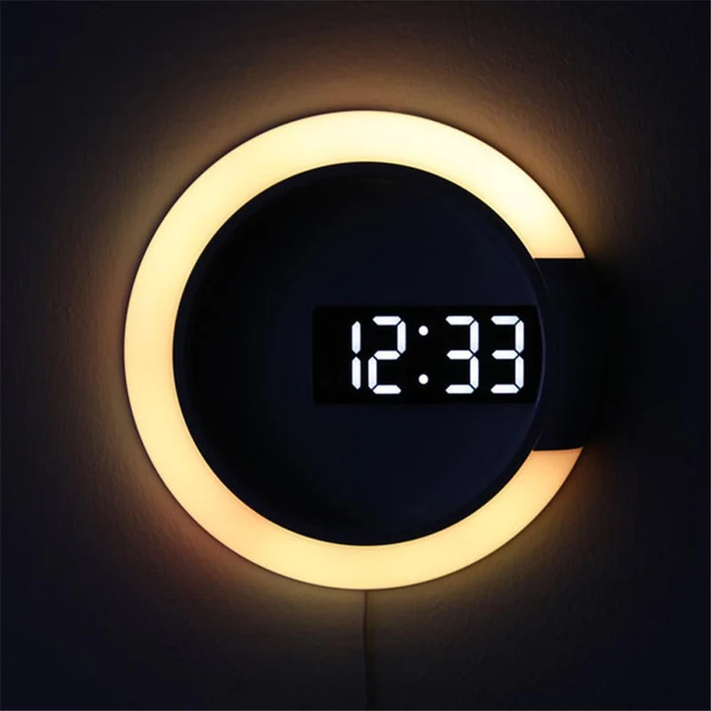 Moderne Vægur med LED-lys i Hvidt Aluminium, 30,5 cm