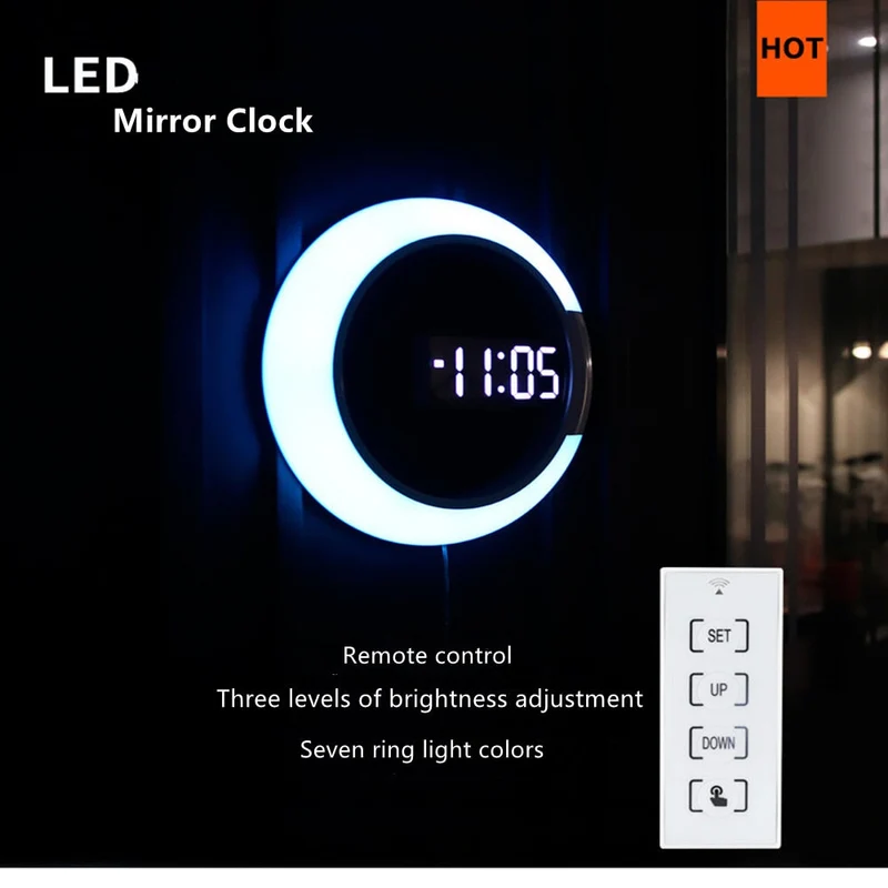Moderne Vægur med LED-lys i Hvidt Aluminium, 30,5 cm