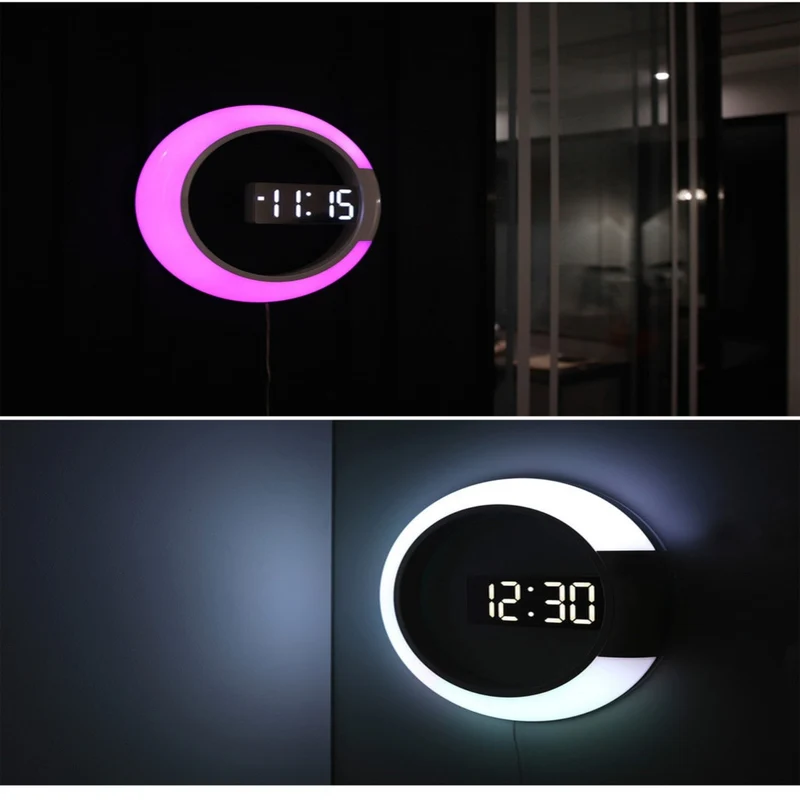 Moderne Vægur med LED-lys i Hvidt Aluminium, 30,5 cm