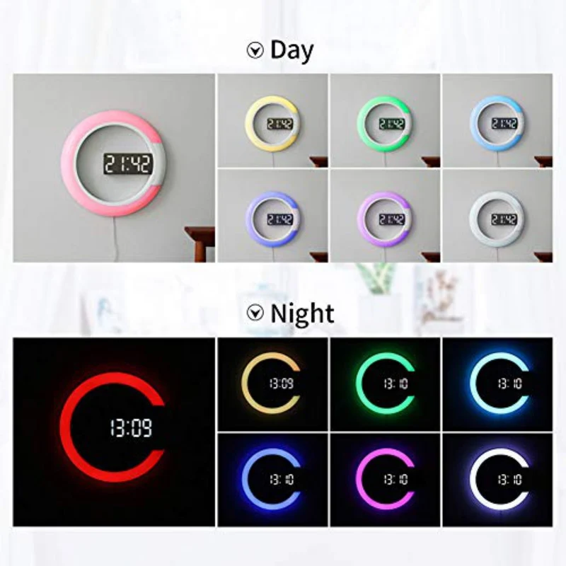 Moderne Vægur med LED-lys i Hvidt Aluminium, 30,5 cm