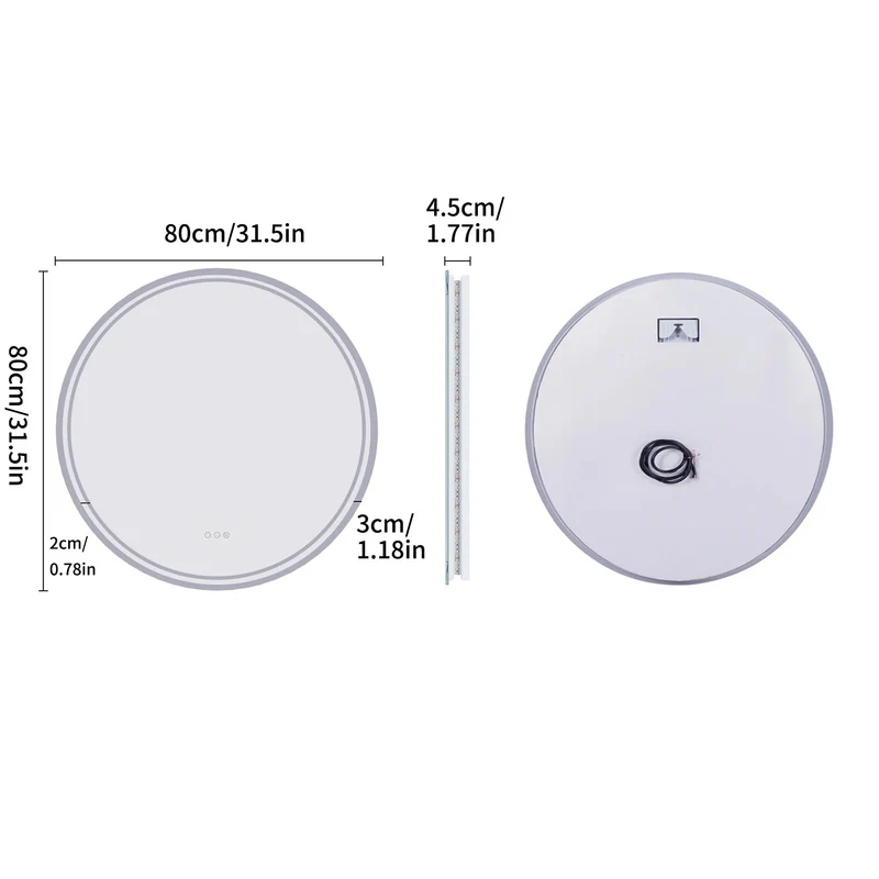Rund LED Badeværelsesspejl med Justerbar Belysning 60cm