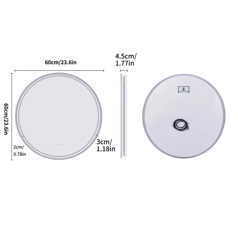 Rund LED Badeværelsesspejl med Justerbar Belysning 60cm