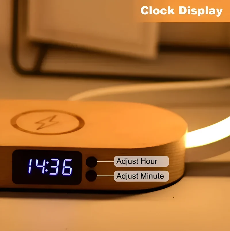 Elegant natlampe med hurtig opladning og digital ur