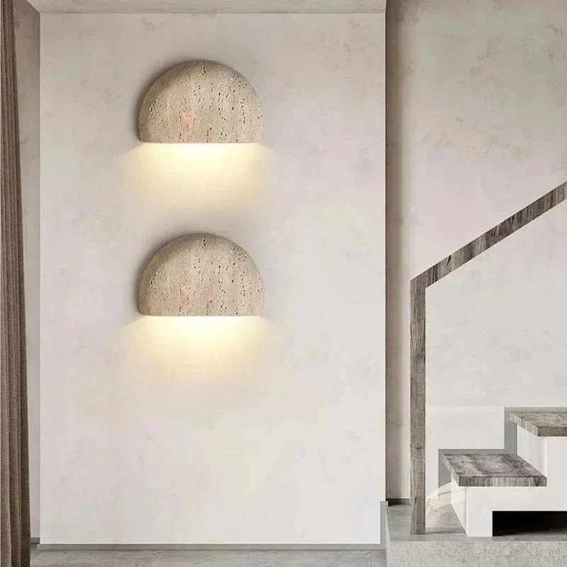 Elegant LED Væglampe i Natursten - Moderne Halvmåneform
