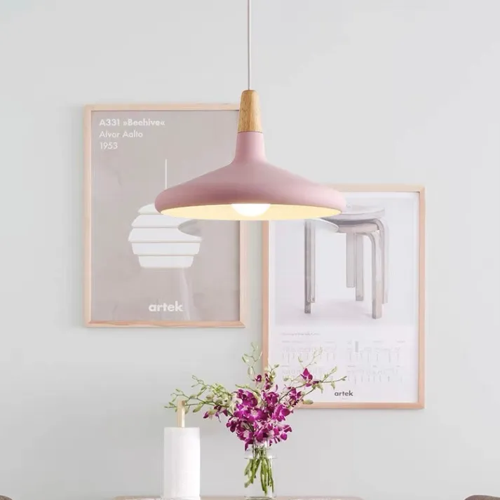 Farverig Hængelampe i Aluminium & Træ - 18 cm