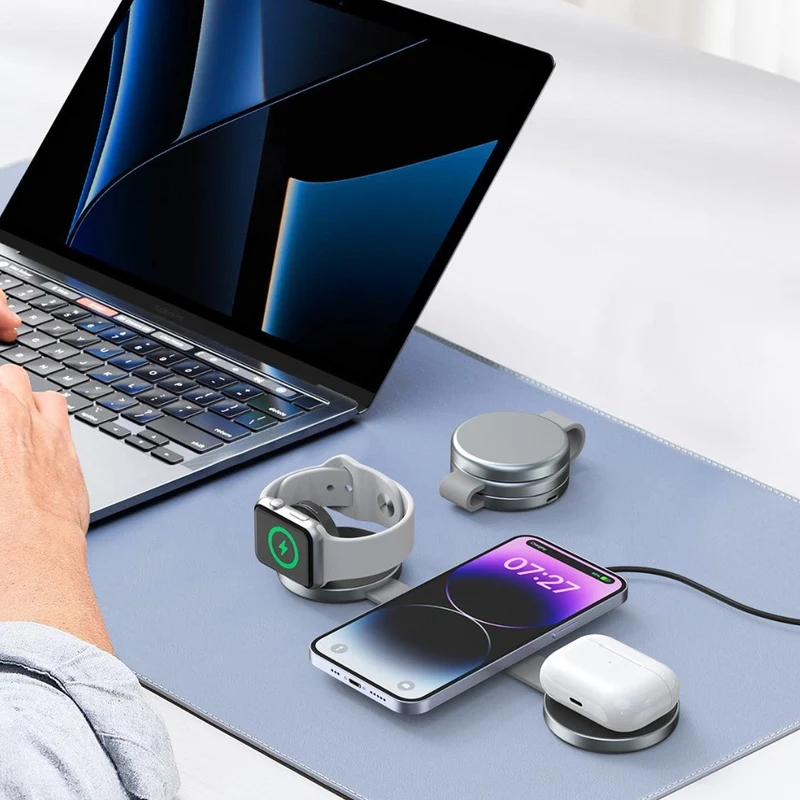 Foldbar Trådløs Oplader 3-i-1 med Hurtig Opladning