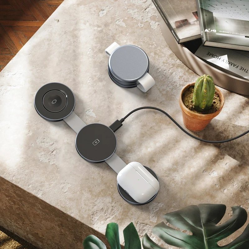 Foldbar Trådløs Oplader 3-i-1 med Hurtig Opladning