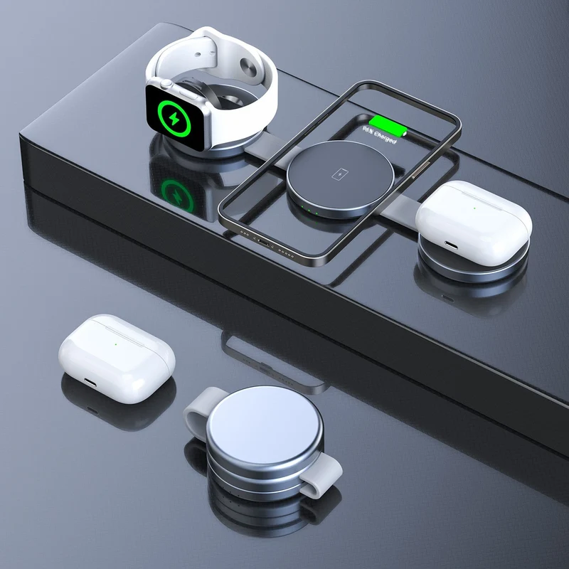 Foldbar Trådløs Oplader 3-i-1 med Hurtig Opladning