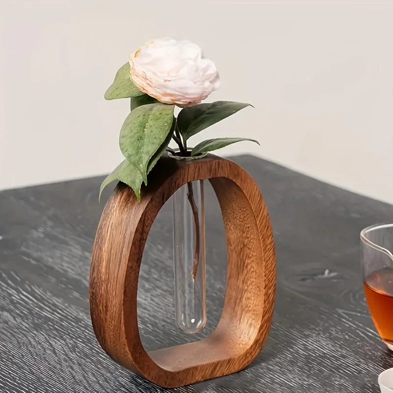 Elegant Mini Vase i Valnøddetræ med Glasindsats til Planter