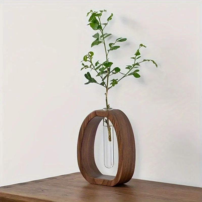 Elegant Mini Vase i Valnøddetræ med Glasindsats til Planter