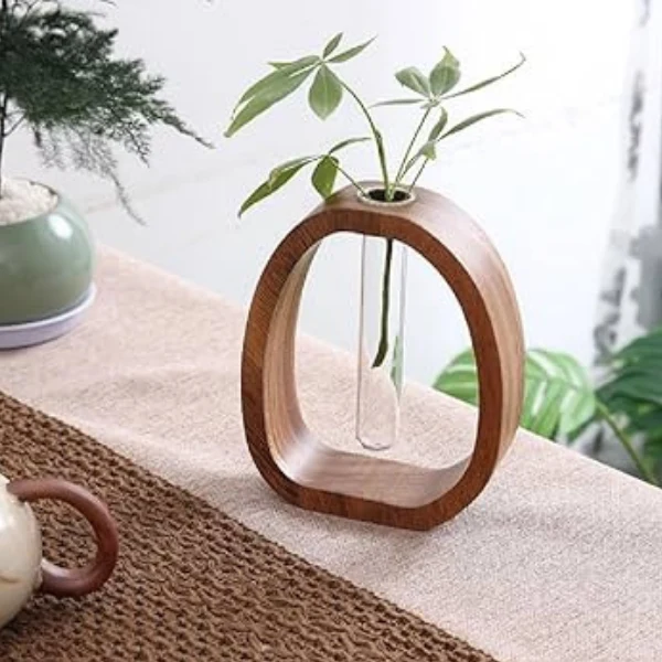 Elegant Mini Vase i Valnøddetræ med Glasindsats til Planter