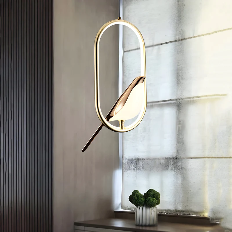 Elegant 360° roterbar pendel med fuglemotiv til moderne hjem