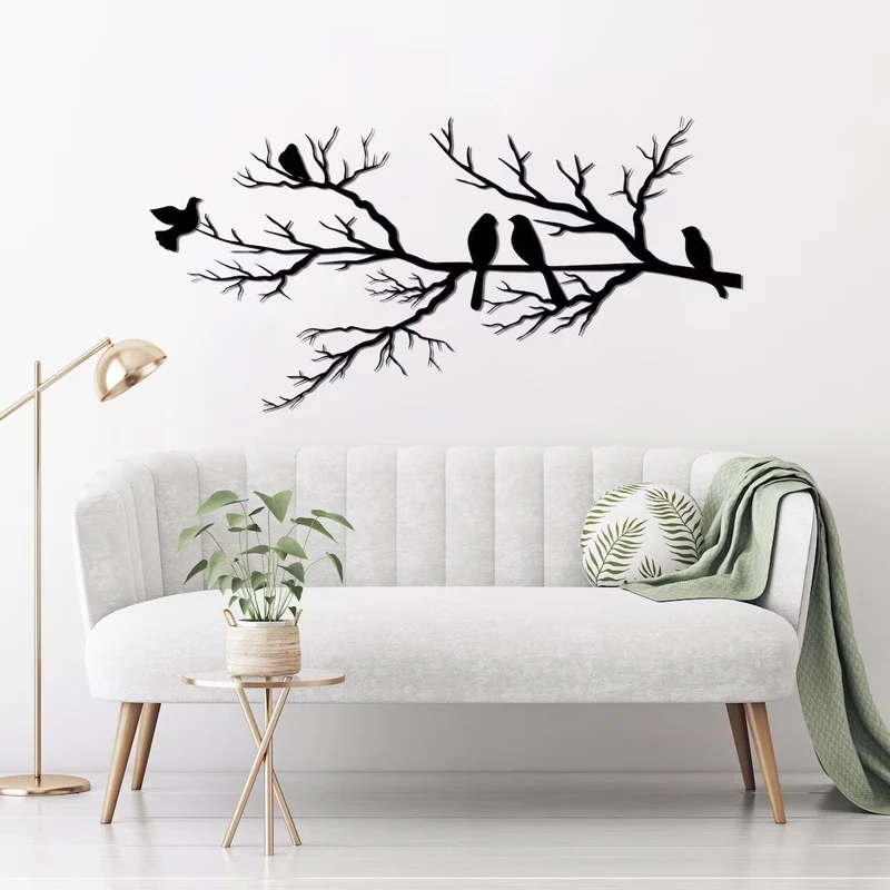 Naturinspireret Metal Vægkunst med Fugle - Tidløs Elegance