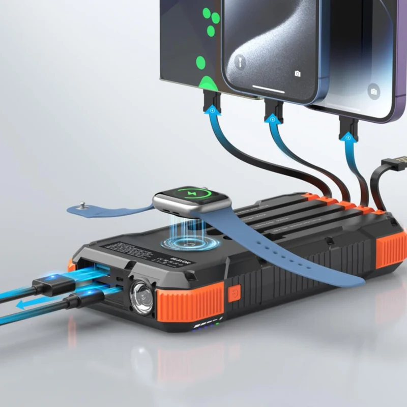 Solcelledrevet Powerbank med Trådløs Opladning og LED Lommelygte