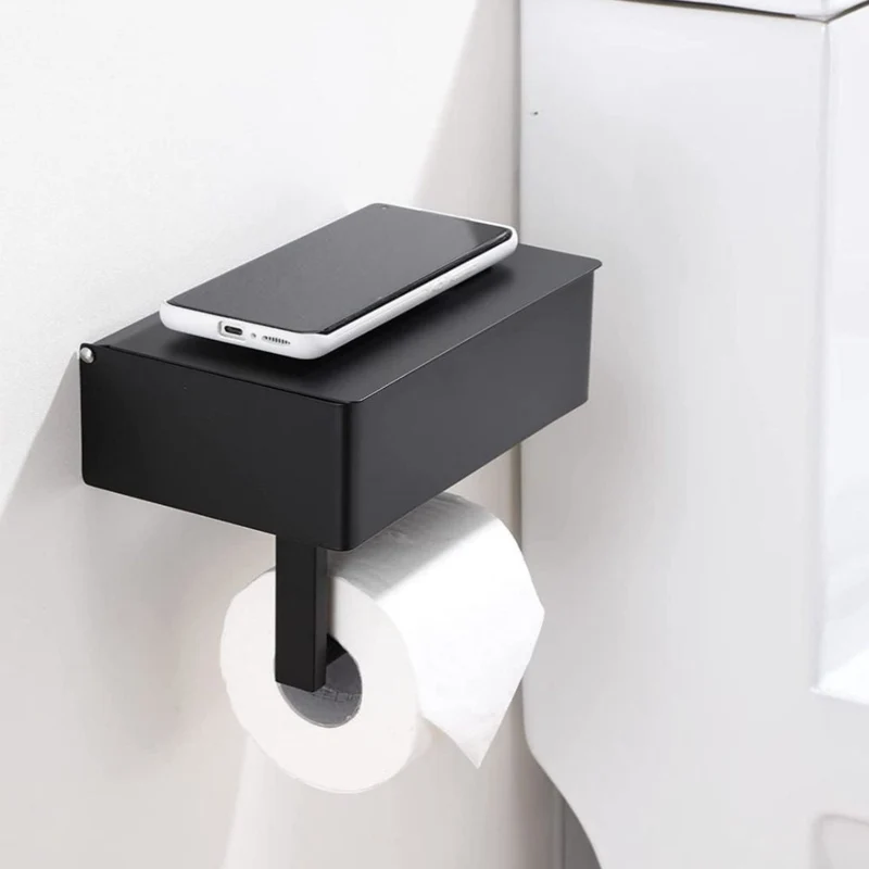 Toiletpapirholder i Stål med Hylde til Moderne Badeværelser