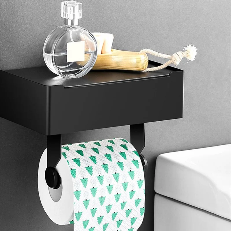Toiletpapirholder i Stål med Hylde til Moderne Badeværelser