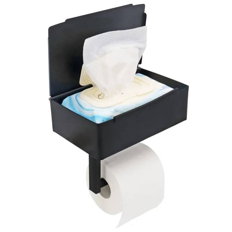 Toiletpapirholder i Stål med Hylde til Moderne Badeværelser