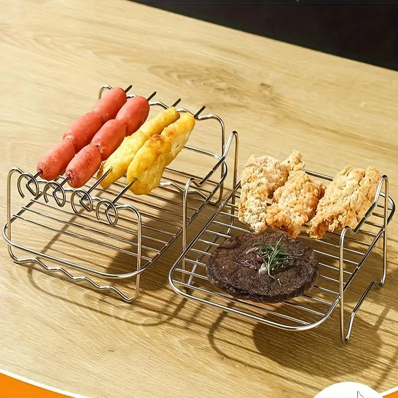 Rustfrit Stål Airfryer Tilbehørssæt med Grillspyd