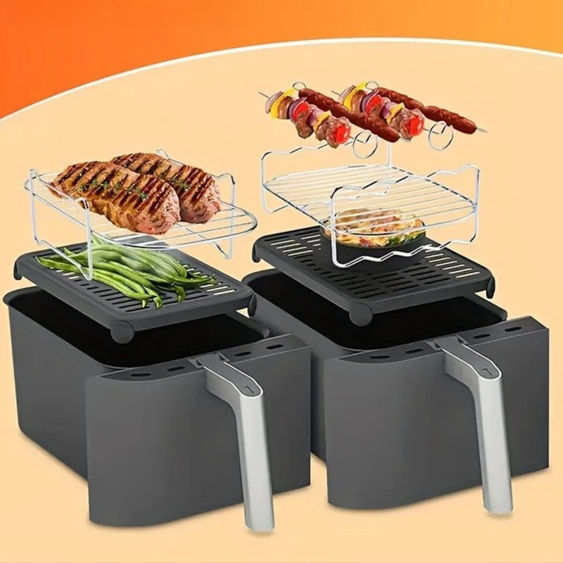Rustfrit Stål Airfryer Tilbehørssæt med Grillspyd